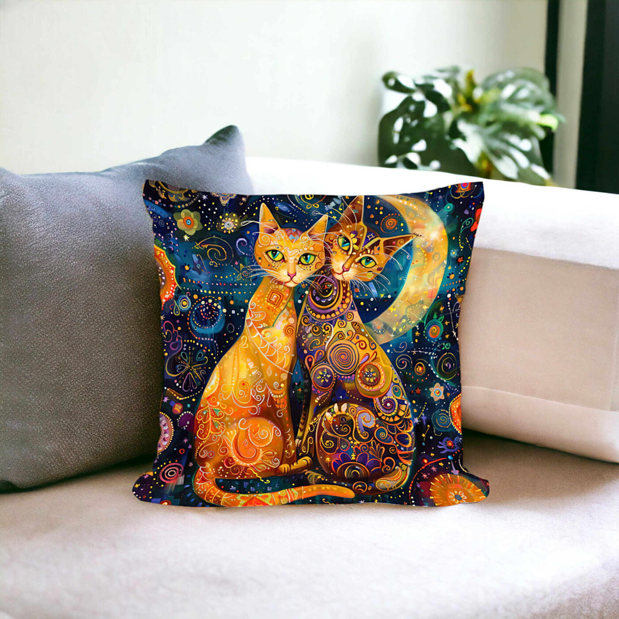 Gustav Klimt Inspired Cats Cushion Covers