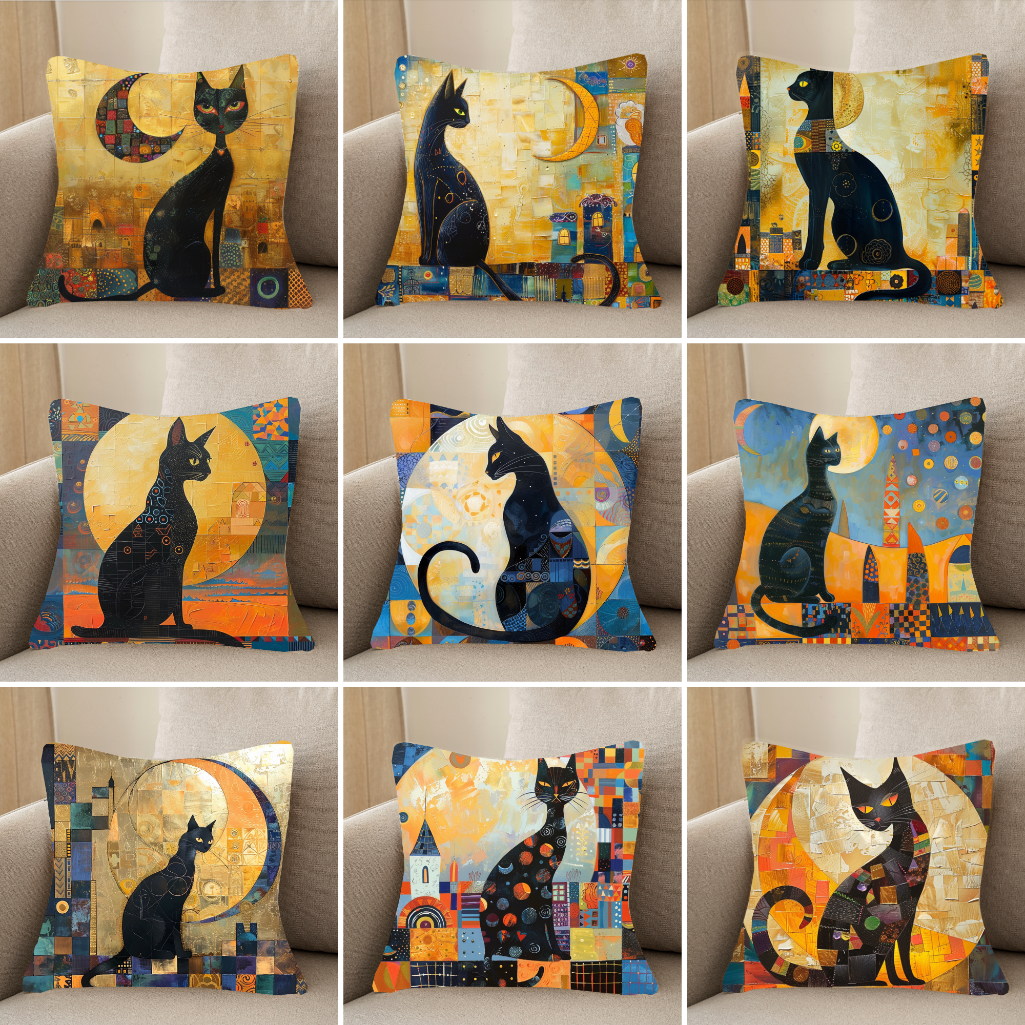 Moonlit Cat Silhouette Cushions Covers