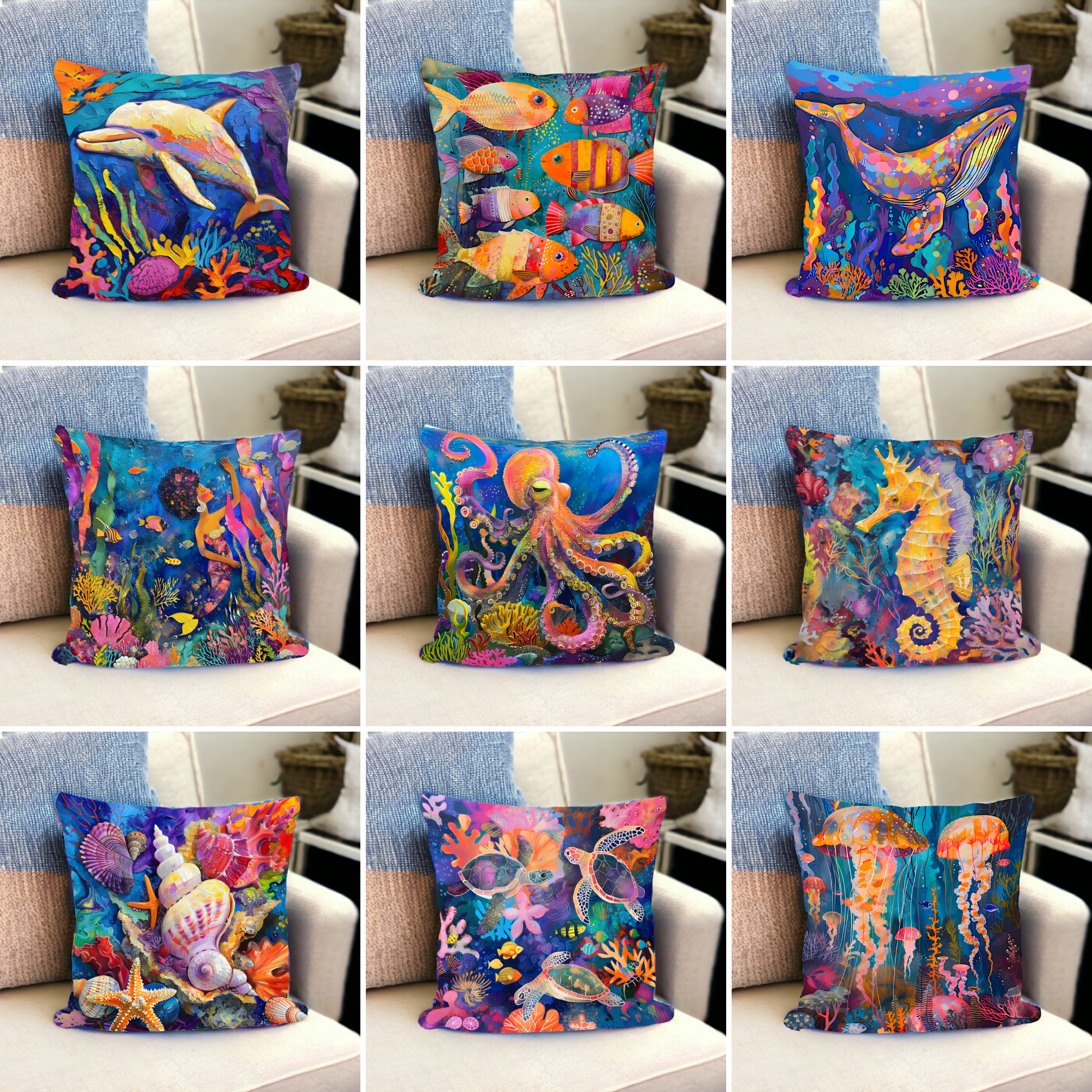 Watercolor Marine Life Cushion Covers