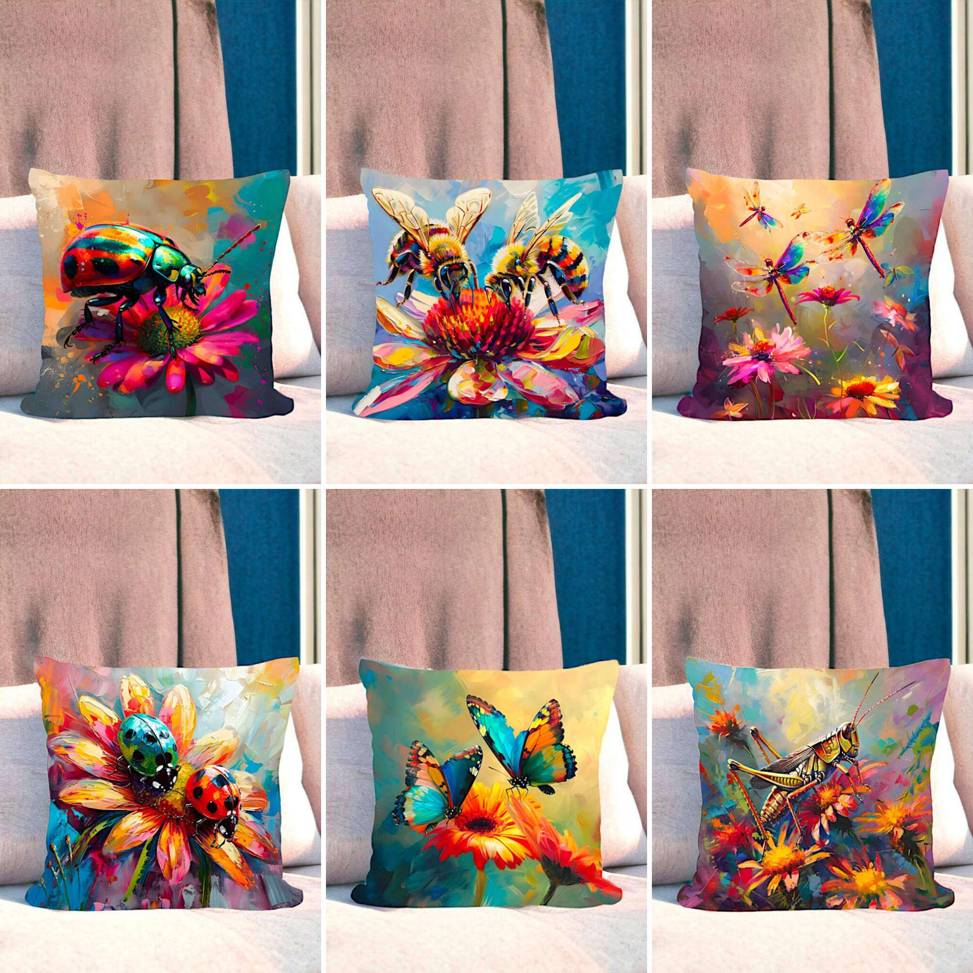 Vibrant Garden Insects Cushion Covers