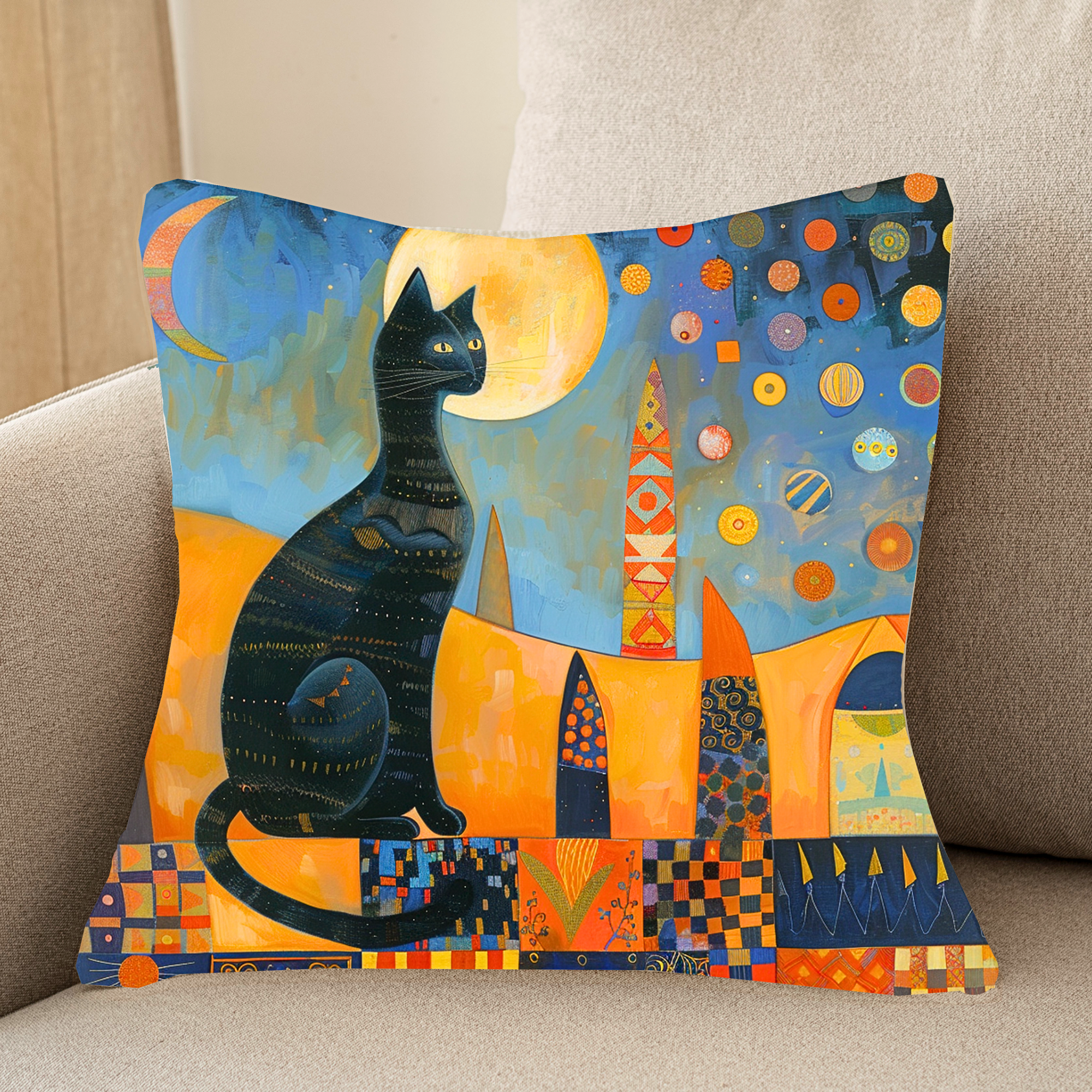 Moonlit Cat Silhouette Cushions Covers