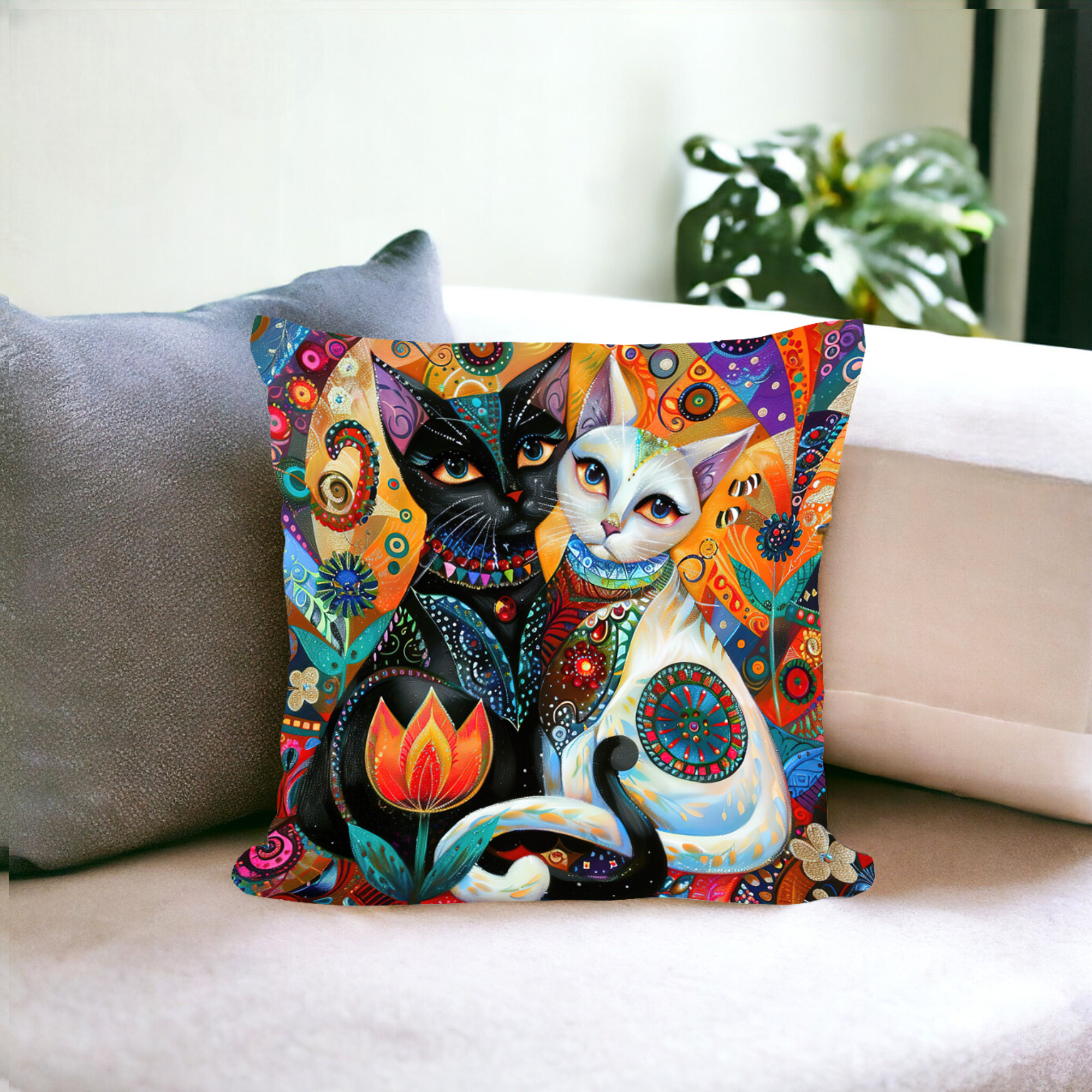 Gustav Klimt Inspired Cats Cushion Covers