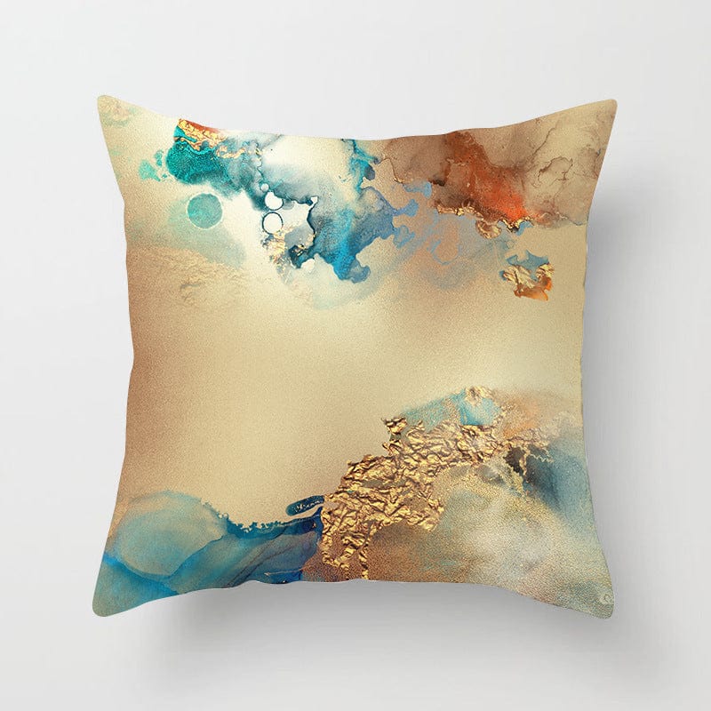 Abstract Teal Blue and Gold Cushion Covers