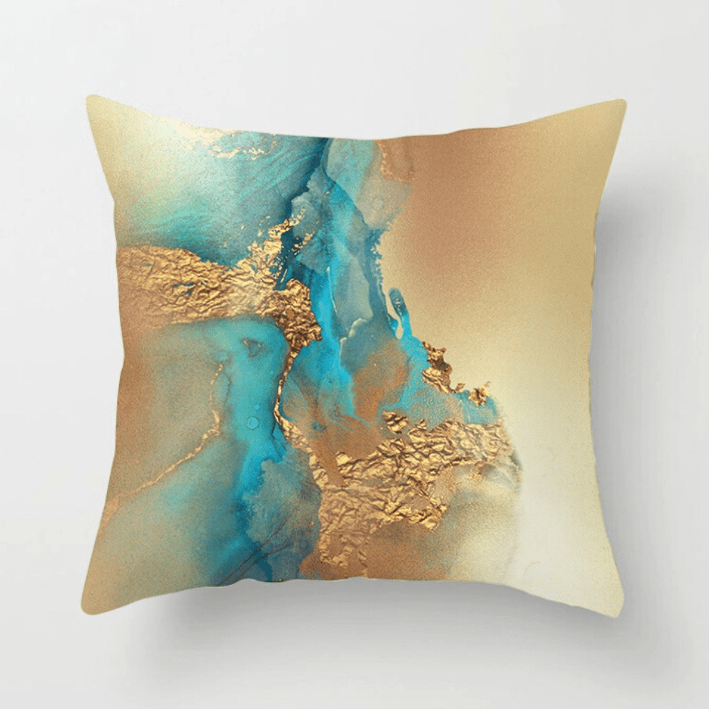 Abstract Teal Blue and Gold Cushion Covers