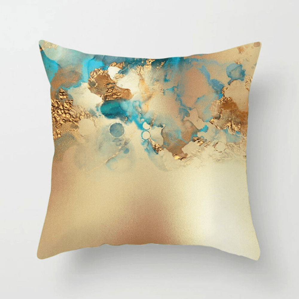 Abstract Teal Blue and Gold Cushion Covers