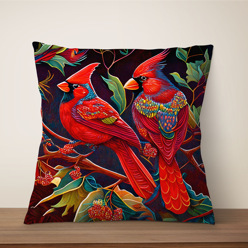 Lucky Red Cardinal Bird Cushion Covers