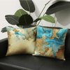 Abstract Teal Blue and Gold Cushion Covers