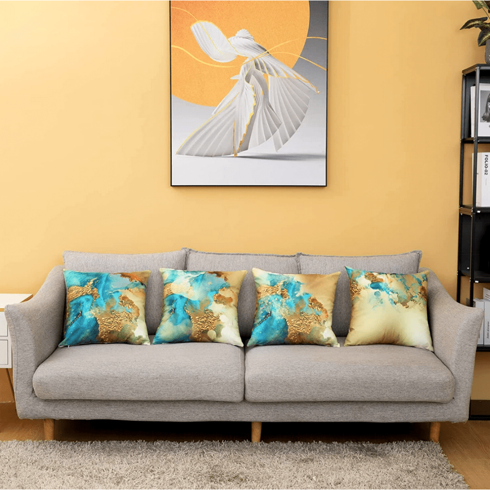 Abstract Teal Blue and Gold Cushion Covers