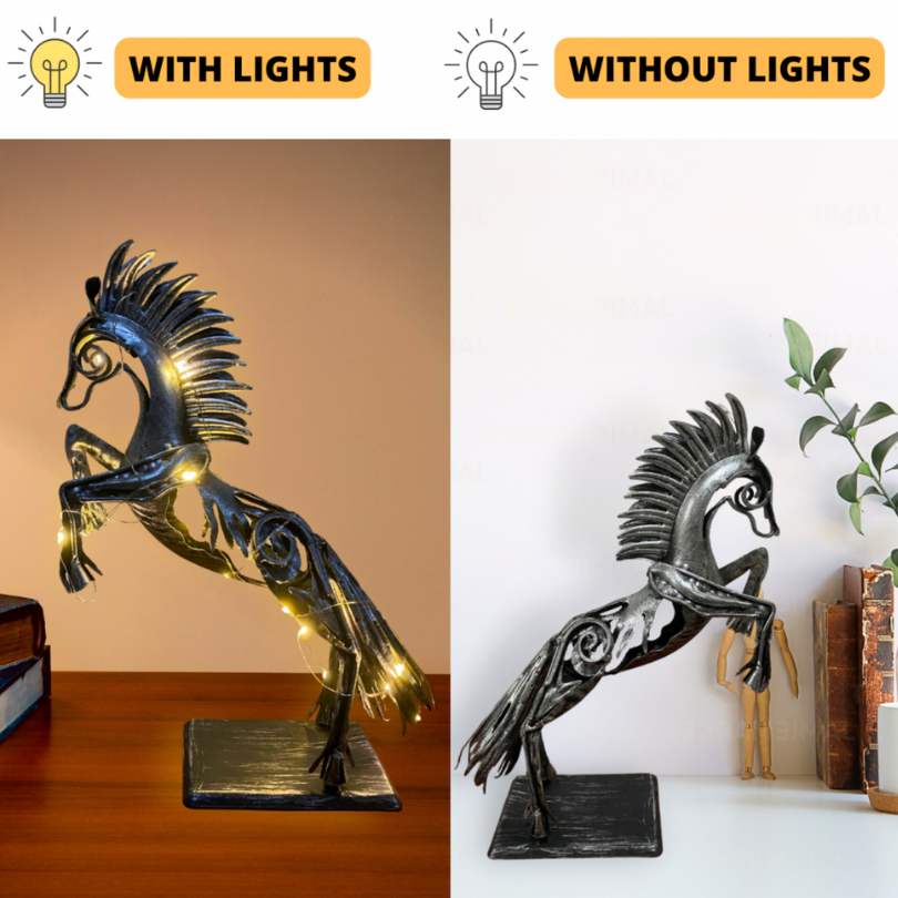 LED Light 3D Metal Horse Sculpture