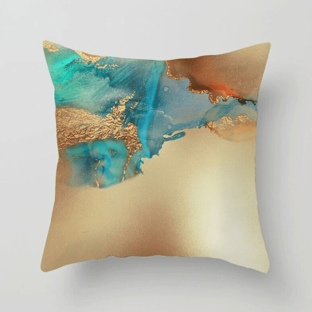 Abstract Teal Blue and Gold Cushion Covers