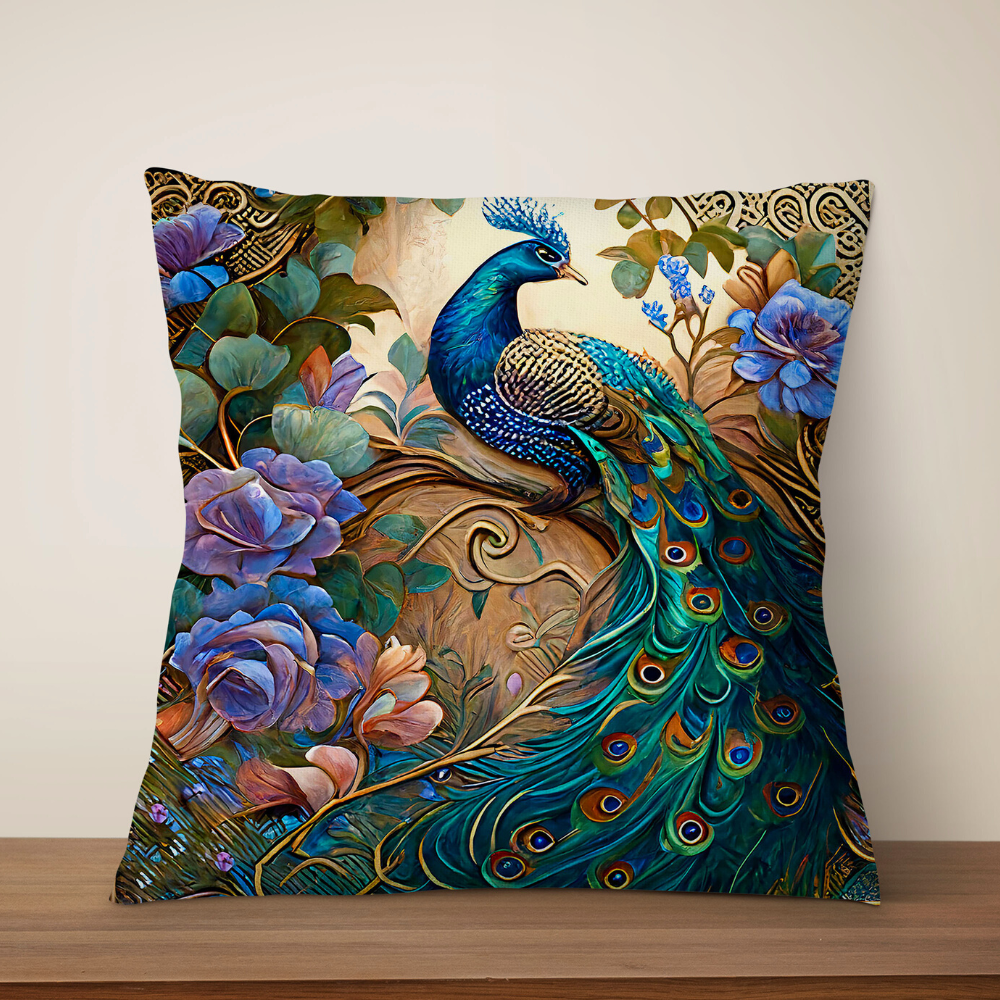 Classic Oil Painting Peacock Cushion Cover