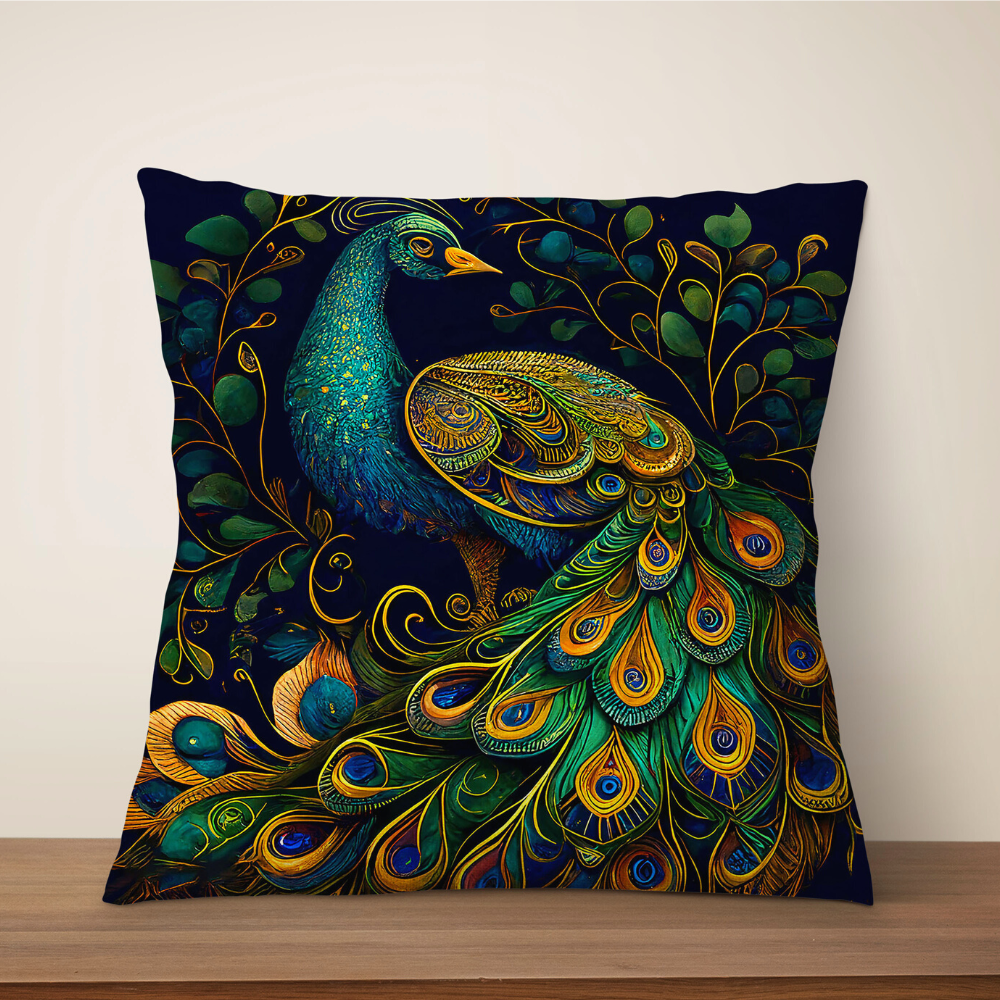 Classic Oil Painting Peacock Cushion Cover