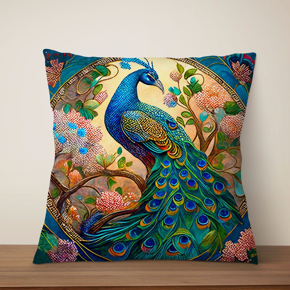 Classic Oil Painting Peacock Cushion Cover