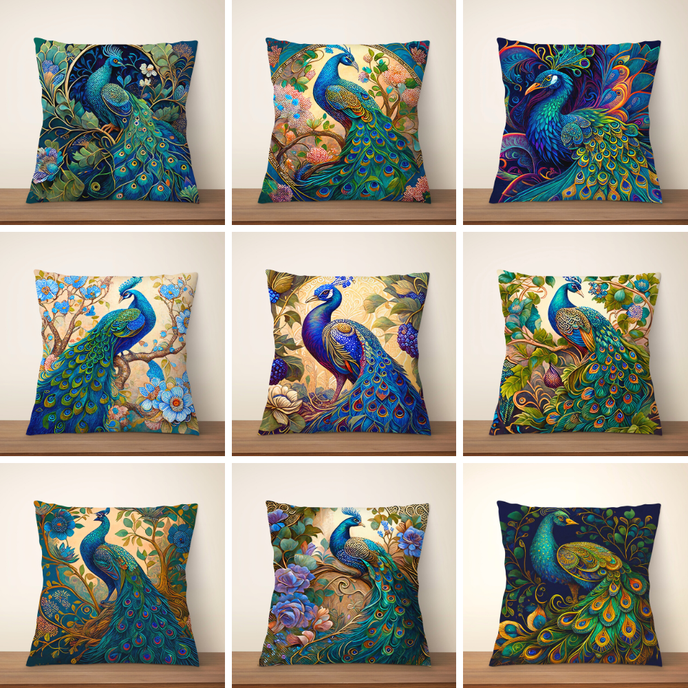 Classic Oil Painting Peacock Cushion Cover